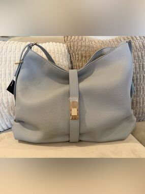 New Classic Soft Genuine Leather Hobo Bag in Light Gray/Blue